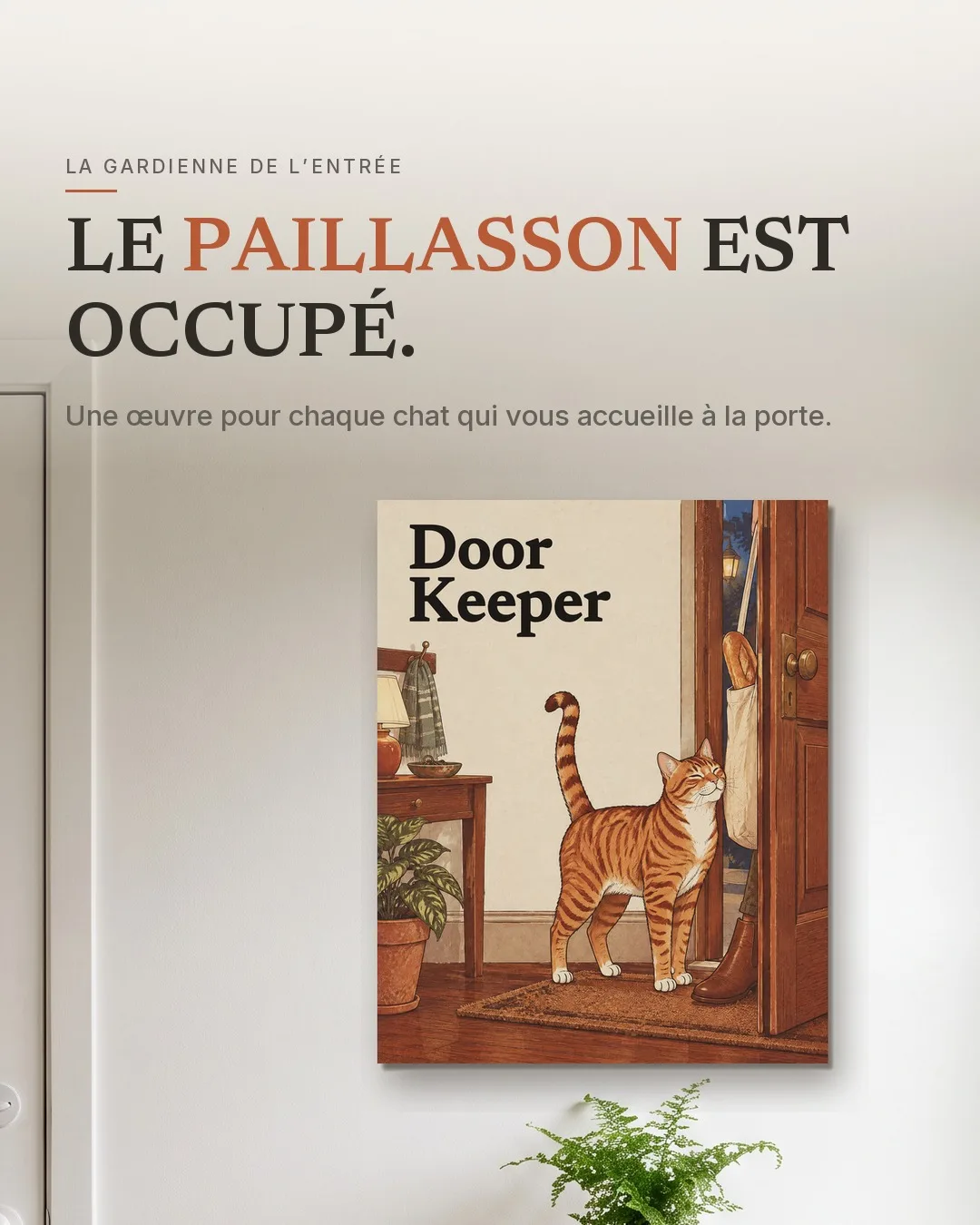 La gardienne de l’entrée : l’œuvre encadrée, accrochée au mur d’une pièce.