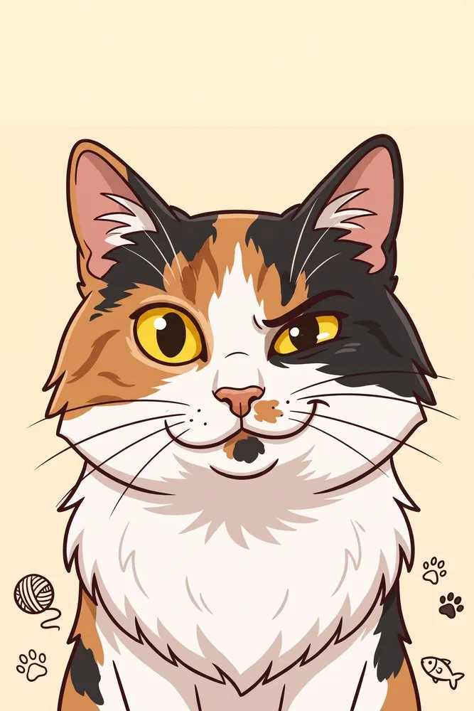 Cartoon: an example cover in this style, painted from a sample cat’s photo