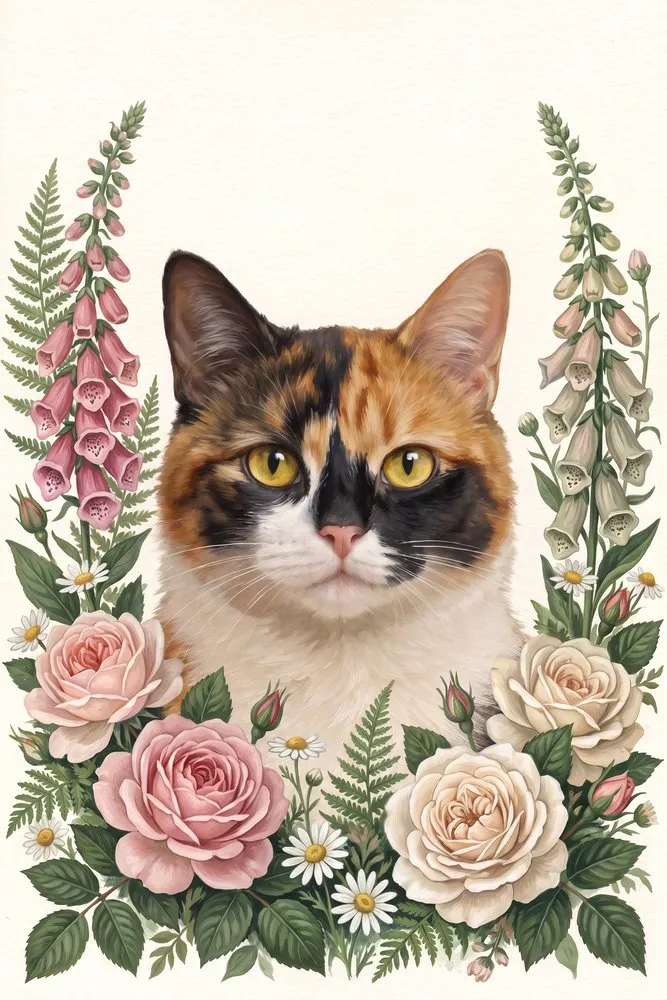 Garden: an example cover in this style, painted from a sample cat’s photo