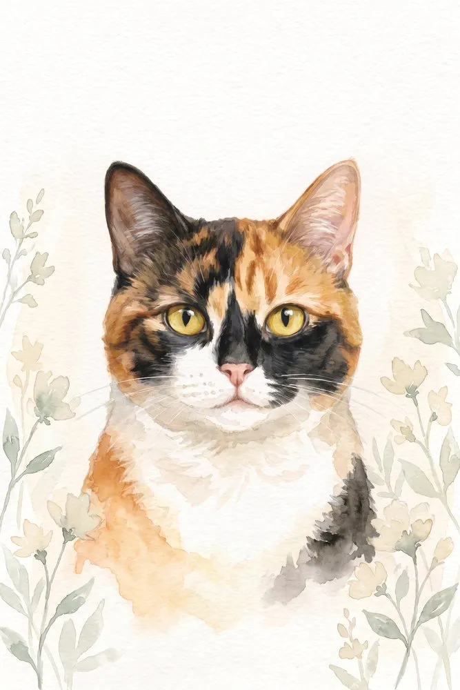 Watercolour: an example cover in this style, painted from a sample cat’s photo